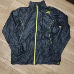 【美品】adidas CLIMAPROOF ウィンドブレーカー 黒/蛍光イエロー