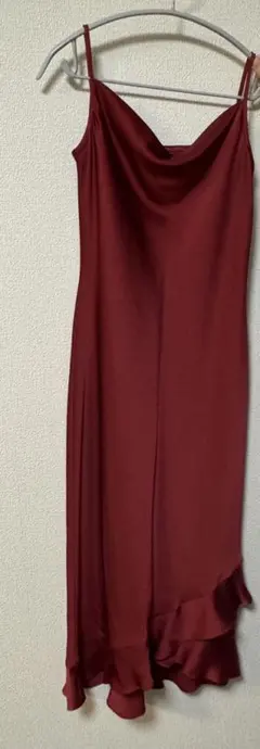ワインレッド キャミワンピース ミモレ丈