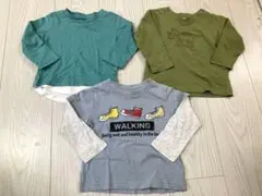 80 西松屋 美 長袖Tシャツ 男の子 3枚セット 恐竜 おしゃれ 青 緑 薄手