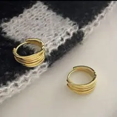 925ゴールドメッキ マルチレイヤー幾何学フープイヤリング ワンタッチピアス