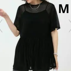 UNTITLED　アンタイトル　シアーベロア　ペプラム　チュニック　黒