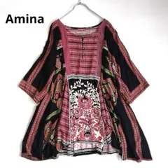 【Amina】チャイハネ 総柄フレアチュニック エスニック ボタニカル プリントのサムネイル