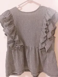 しまむら❁ギンガムチェック フリルノースリーブトップス
