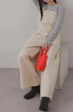 Kastane デニムベアサロペット ホワイト