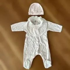 （値下げ）petit bateau 足ありロンパース　帽子　スタイ（55cm）