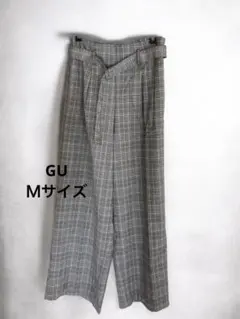 グレー系チェック柄ワイドパンツ GU