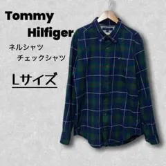 トミー ヒルフィガー 長袖 ネルシャツ チェックシャツ メンズ L ネイビー 綿