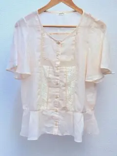 新品　pageboy レース切り替え 半袖ブラウス ペールピンク M シアーのサムネイル
