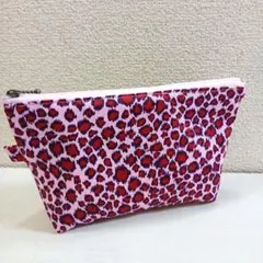 ファスナーポーチ　ハンドメイド　　　ピンクのひょう柄
