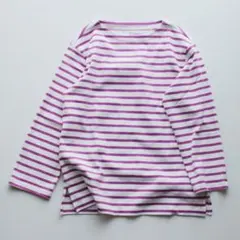 未使用　無印良品　太番手ボートネック長袖Ｔシャツ　人気色　ピンクボーダー　XL