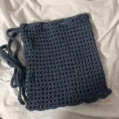 ハンドメイド メッシュバッグ ナップサック ショルダーバッグ 紺