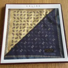 CELINE セリーヌ ハンカチ ペイズリー柄 ネイビー イエローのサムネイル
