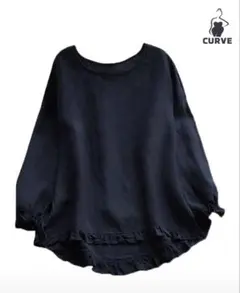 ◉SHEIN ラウンドネックランタンスリーブ長袖ブラウス/ネイビーブルー/新品