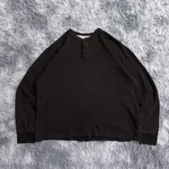 00s ワッフルヘンリーネック　ブラック　パキスタン製　サーマルロンt