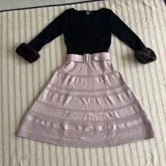 【美品】ジャスグリッティー　ファー付柄編みニットワンピース