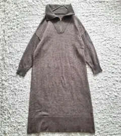 ​Jena　ロングニットワンピース ジップアップ　ブラウン　フリーサイズ