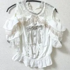 LIZLISA ピンク 半袖 オープンショルダーフリルブラウス