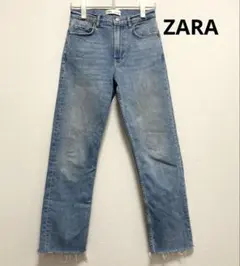 zara ザラ　ライトブルーデニム　36　M ストレート　切りっぱなし　ダメージ