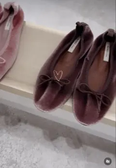 ラストピンクのみ！24cm ベロアリボン付きバレエシューズ
