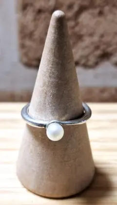 指輪　リング　ビンテージ　シルバーリング×ホワイトパール　真珠　 パール 9号