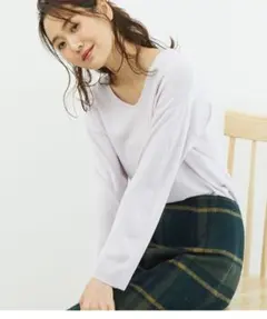 ROPE’ PICNIC カシミアタッチ Vネック ニット ベージュ系薄パープル