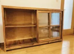 古いガラス戸棚　古道具　アンティーク　木製棚　ヴィンテージ