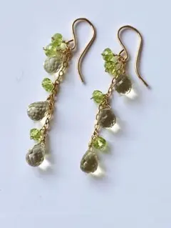 14kgfレモンクォーツとペリドットのピアス