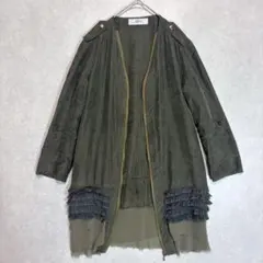 SRIC スリック　ノーカラー フリンジ ロングブルゾン カーキ モードのサムネイル