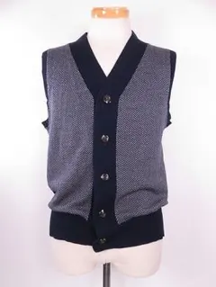 スキャッティ　SCHIATTI　ニットベスト　毛１００％　ヘリンボーン柄　紺　L