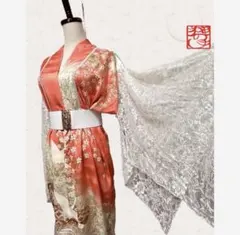 着物リメイクドレス 鶴柄 金彩 一点物 和ドレス M〜3L