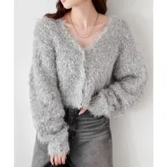 【新品】Kastaneカスタネ グロスシャギーカーディガン ラメ ニット グレー