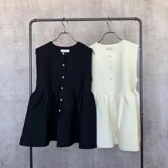 manao×しまむらコラボ ペプラムジレ ニットベスト