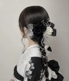 成人式　髪飾り　卒業式　和装　結婚式　前撮り　袴　振袖　銀箔　水引　ブラック