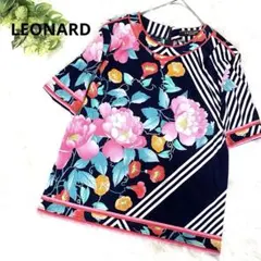 美品✨LEONARD レオナール 花柄 半袖 カットソー Tシャツ M 綿のサムネイル