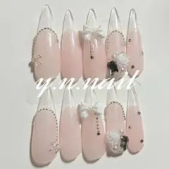 ネイル　韓国 量産型 フレンチガーリー スナ系 地雷系 ワンホン 推し