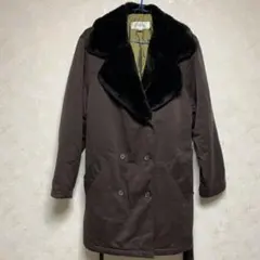 ダークブラウン フリース襟付き ロングコート