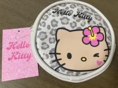 【新品タグ付】ヒョウ柄日焼けHello Kitty 丸形ポーチ