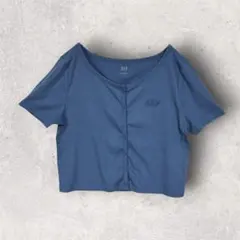 GAP/ギャップ　前ボタンTシャツ　半袖　リブ編み　クロップド　ロゴ入り　L