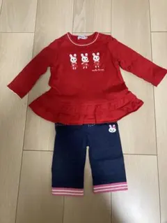 【美品】1回着用miki HOUSE トップスとデニムパンツ ジャンパースカート