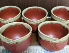 ほぼ未使用 陶器製 小鉢　湯飲み 5個セット 赤と緑