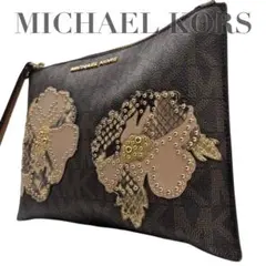【美品】マイケルコース　クラッチバッグ　花柄　スタッズ　PVC レザー　MK柄