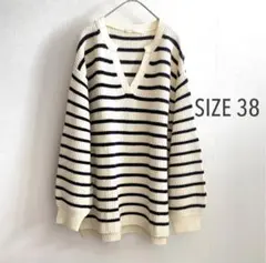 FAVORI ボーダー Vネック スキッパー ゆったり オーバーサイズ ニット