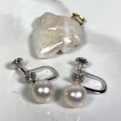 田崎真珠　アクセサリーセット　パールイヤリング＆ペンダントトップ K18金具のサムネイル