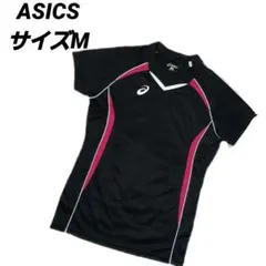 ASICS アシックス　バレーボール　Vネック Tシャツ ブラック/ピンク　M