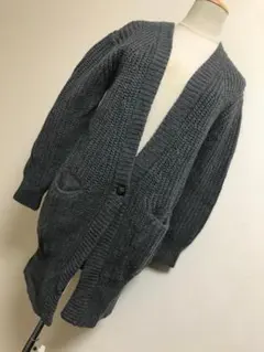 美品★ルシェルブルーウールドルマンロングニットカーディガン★グレー★8788