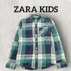 ZARA キッズ チェック柄シャツ 長袖 (140) グリーン ネイビー