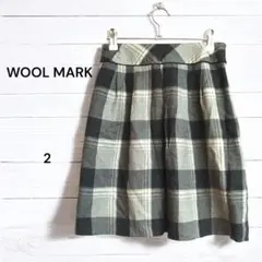 ウールマーク WOOL MARK チェック柄フレアスカート 黒 灰色 膝丈 2