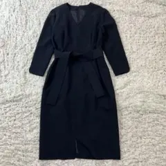 ドゥクラッセ　ワンピース　L ネイビー　フォーマル　Vネック　ストレッチ