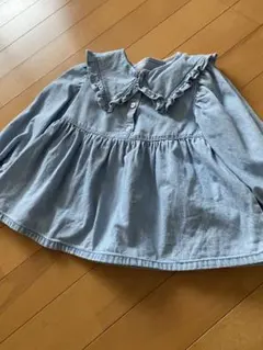 ZARAフリル襟デニムライトブルーシャツ