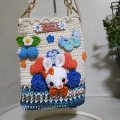 かぎ針編み ウサギモチーフ スマホショルダーバッグ